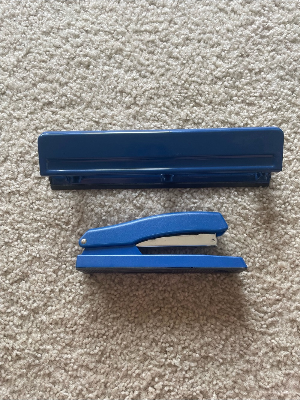 Blue Desk Stapler and 3-Hole Punch Set